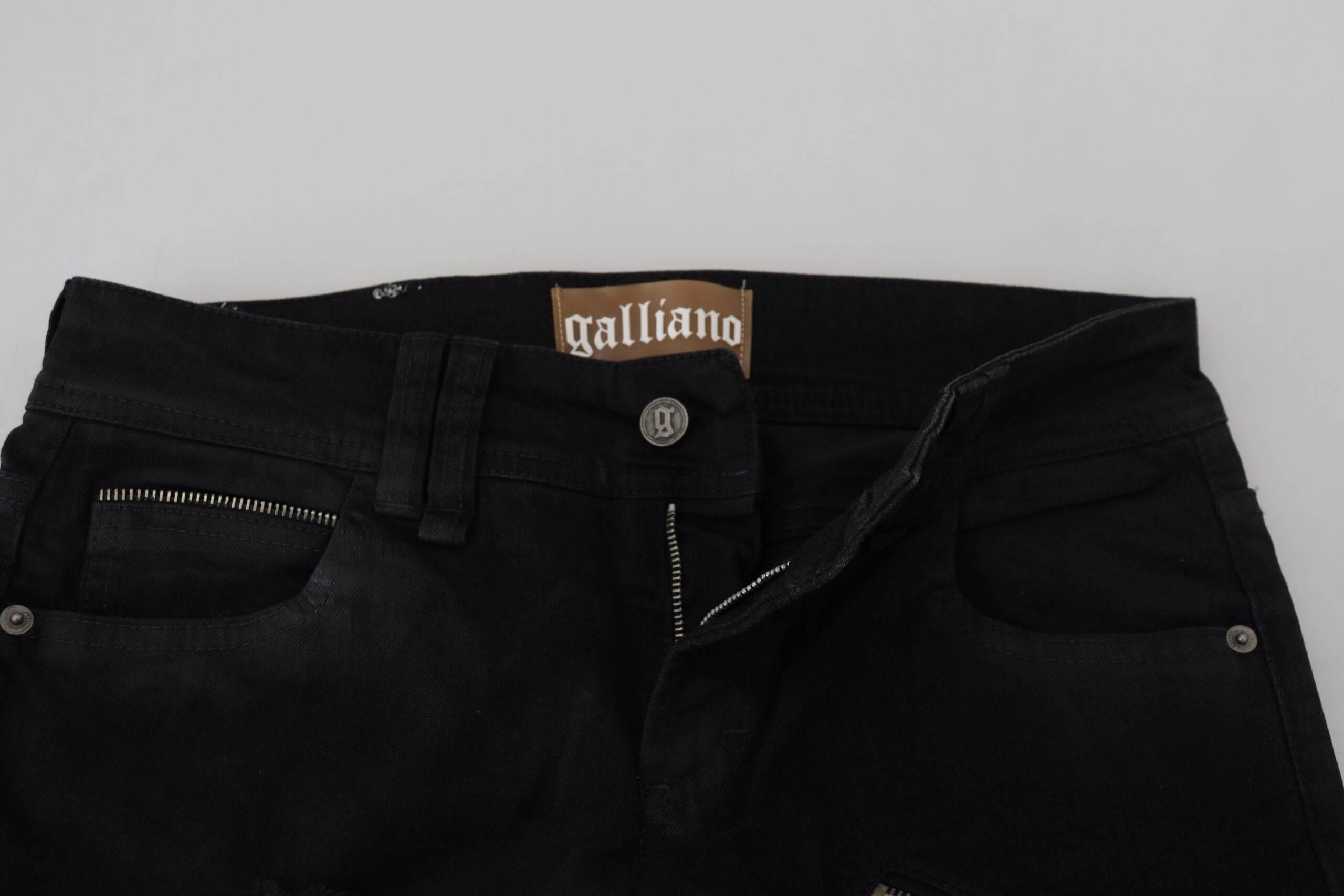 John Galliano Black Cotton Mid Waist Skinny Slim Fit Denim Jeans - Hilstor