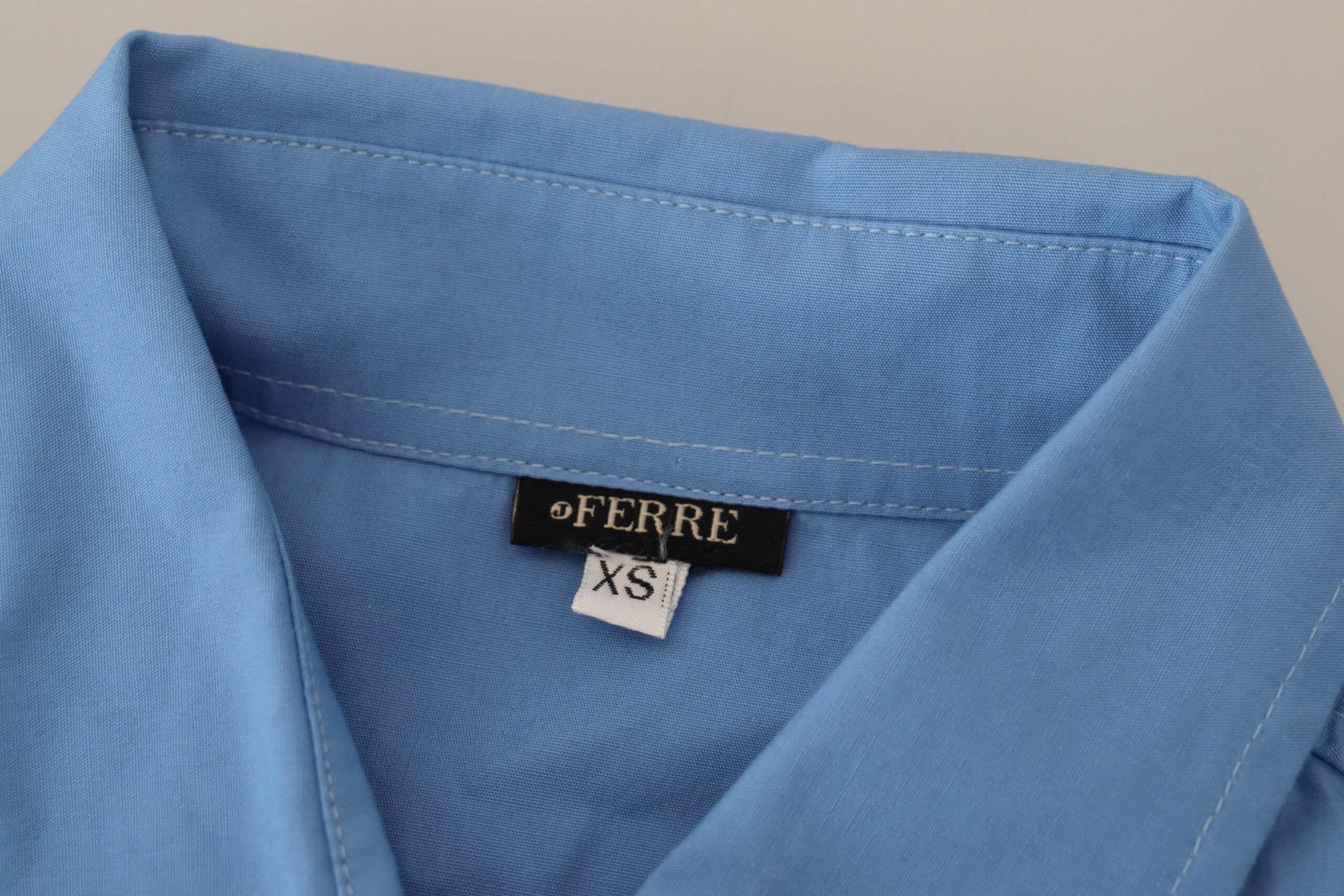 Ferre Blue Cotton Long Sleeves Collared Button Down Top - Hilstor
