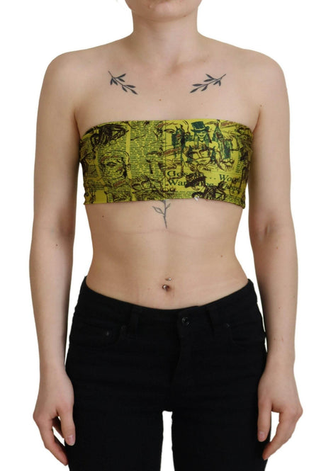 John Galliano Yellow Graphic Print Nylon Strapless Cropped Top - Hilstor