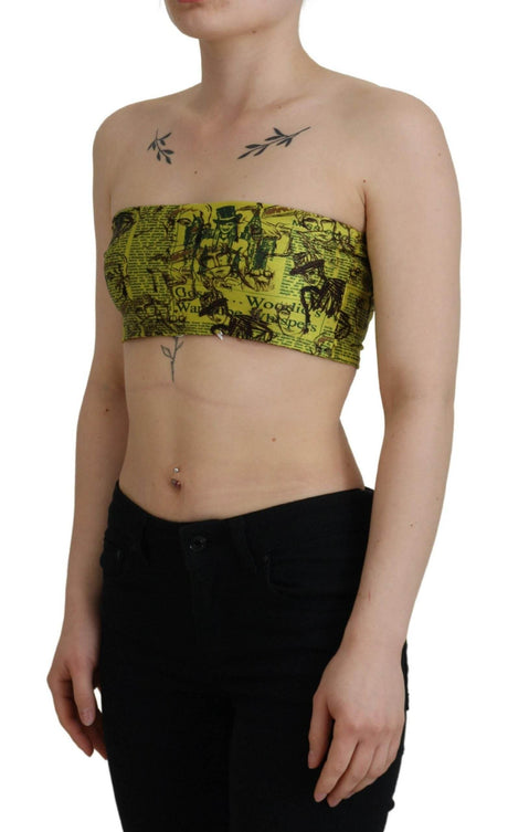John Galliano Yellow Graphic Print Nylon Strapless Cropped Top - Hilstor