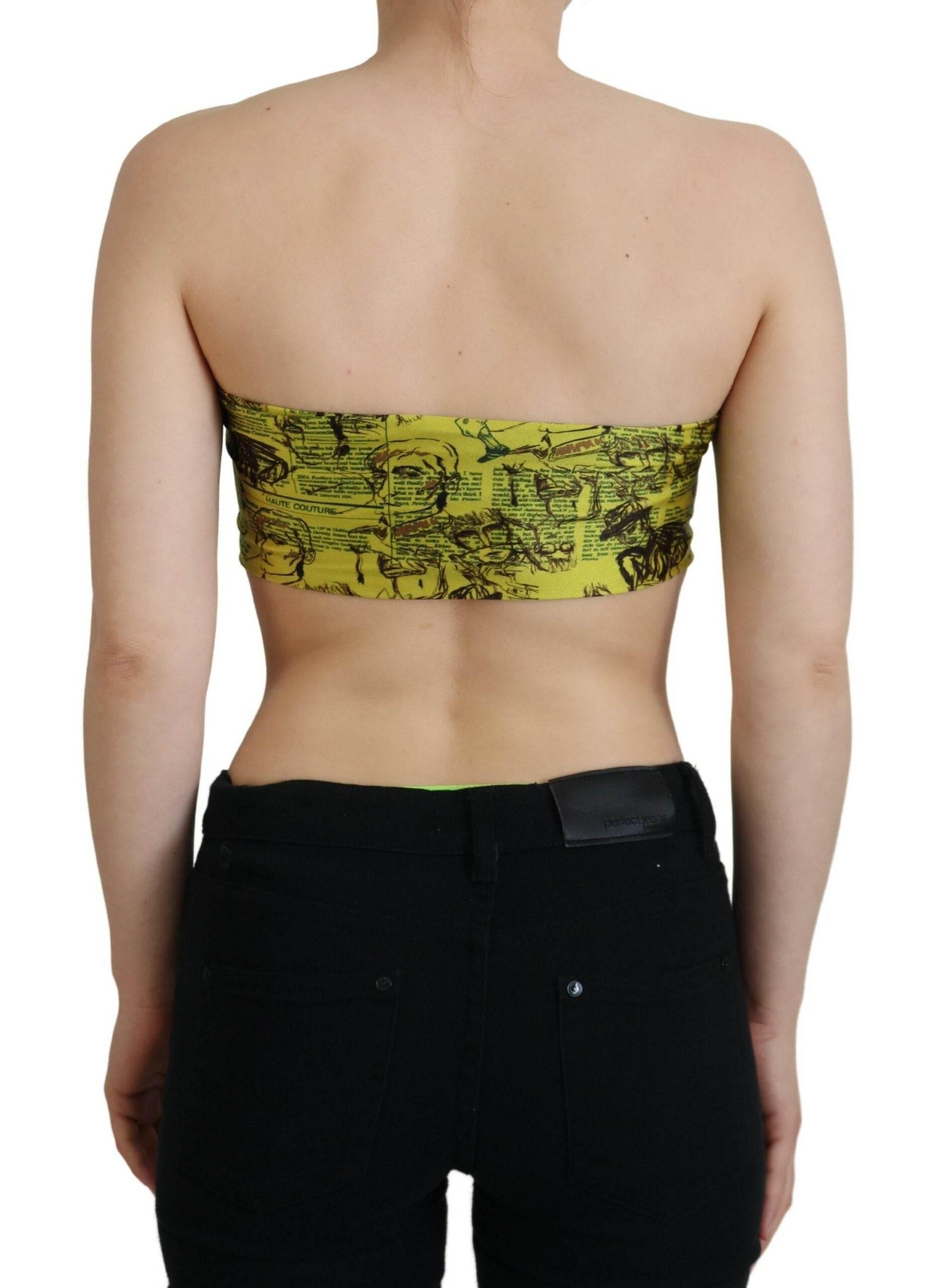 John Galliano Yellow Graphic Print Nylon Strapless Cropped Top - Hilstor