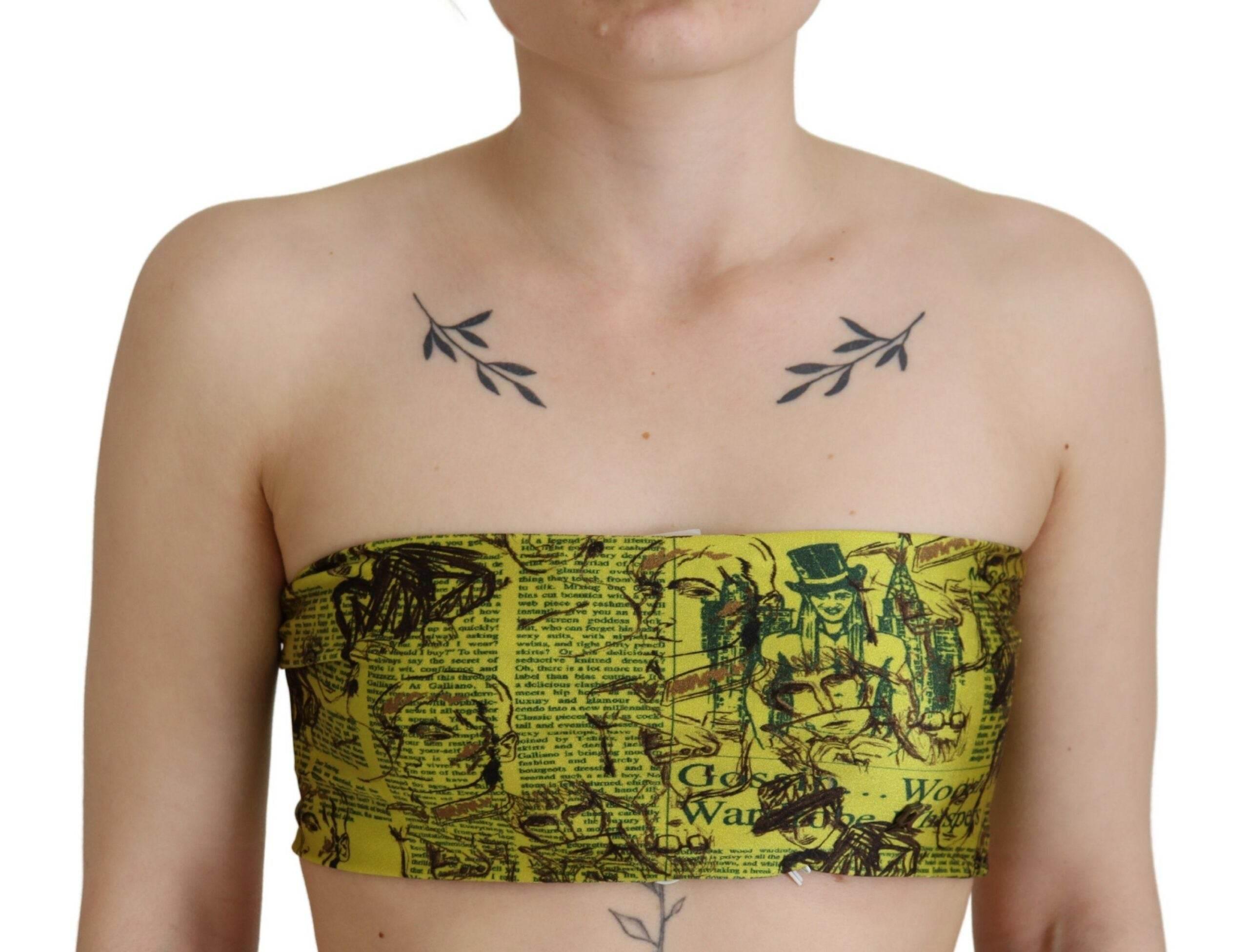 John Galliano Yellow Graphic Print Nylon Strapless Cropped Top - Hilstor