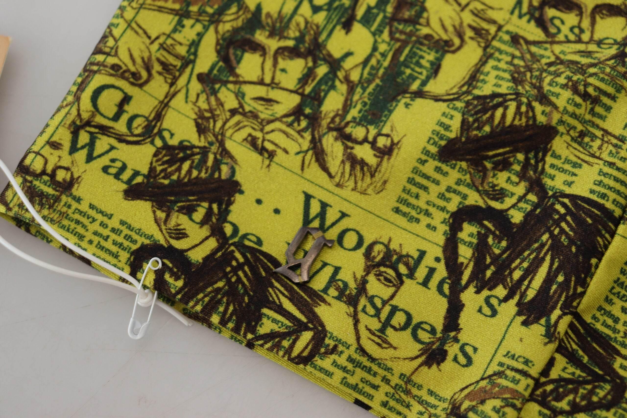 John Galliano Yellow Graphic Print Nylon Strapless Cropped Top - Hilstor