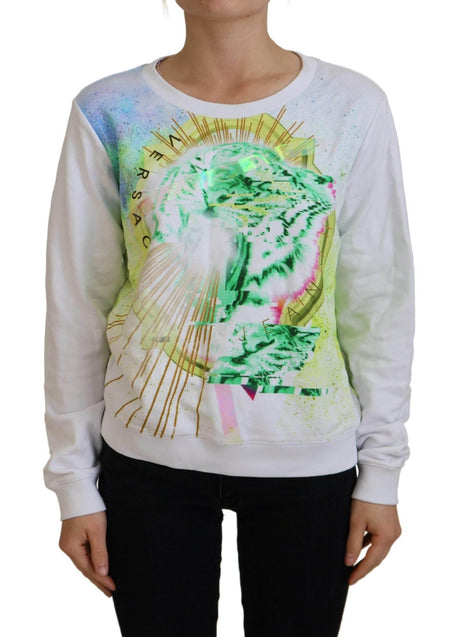 Versace Jeans Elegant White Graphic Crew Neck Sweater - Hilstor