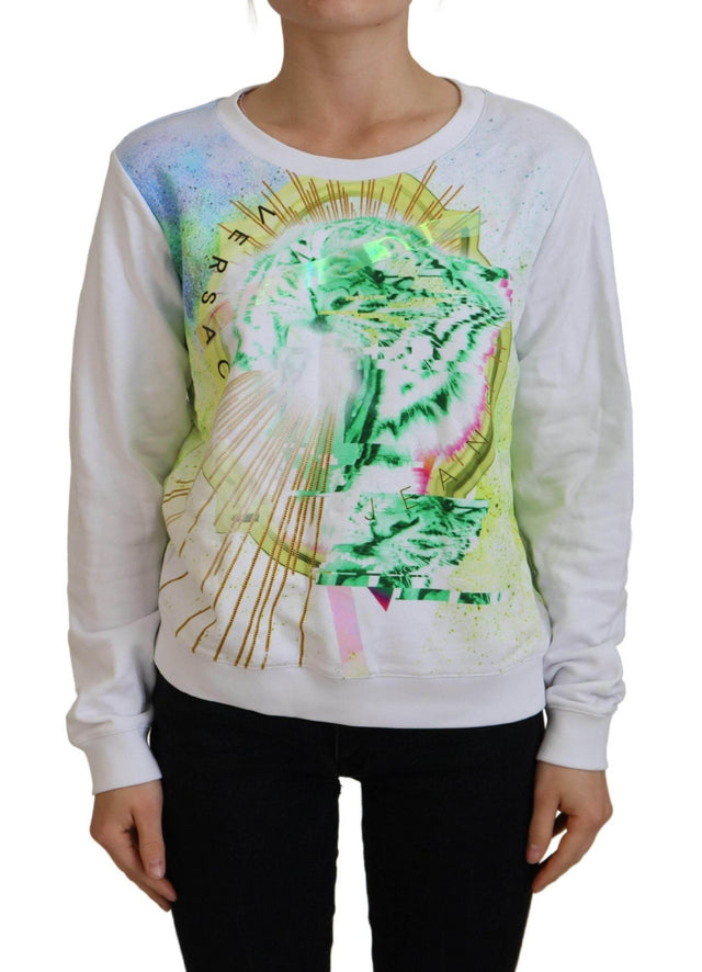Versace Jeans Elegant White Graphic Crew Neck Sweater - Hilstor