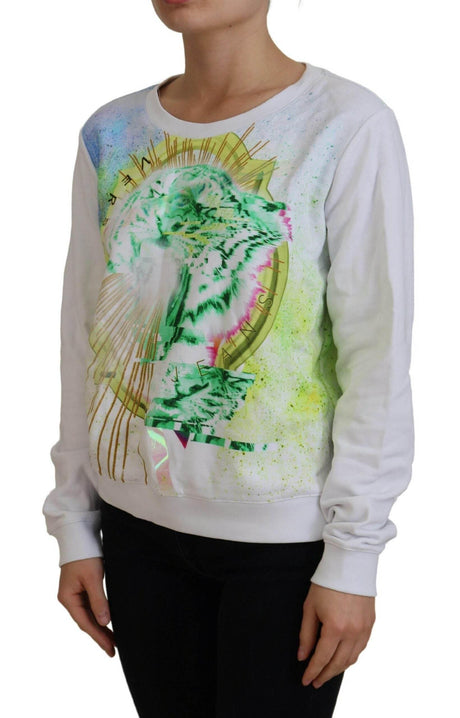 Versace Jeans Elegant White Graphic Crew Neck Sweater - Hilstor