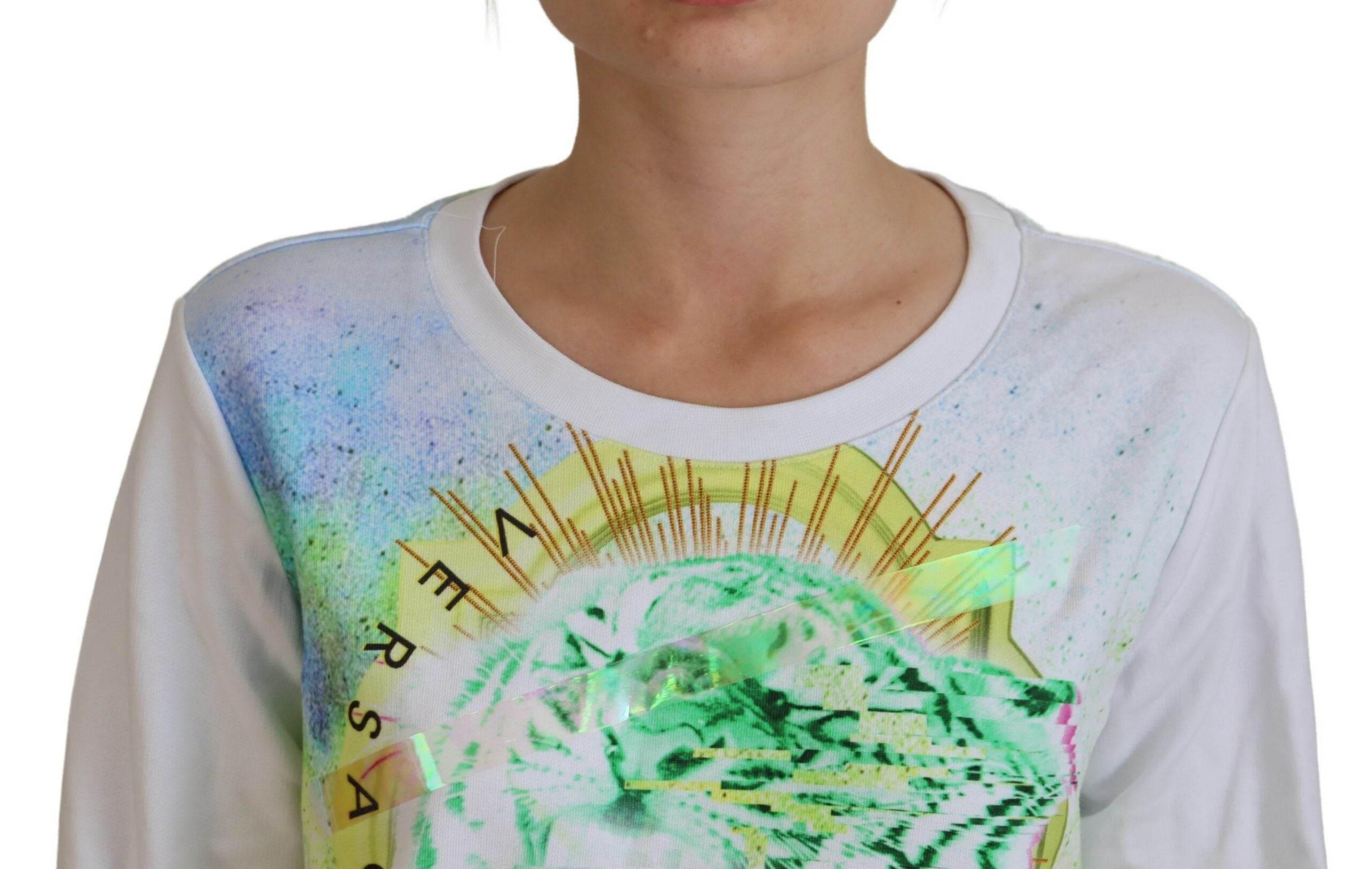 Versace Jeans Elegant White Graphic Crew Neck Sweater - Hilstor