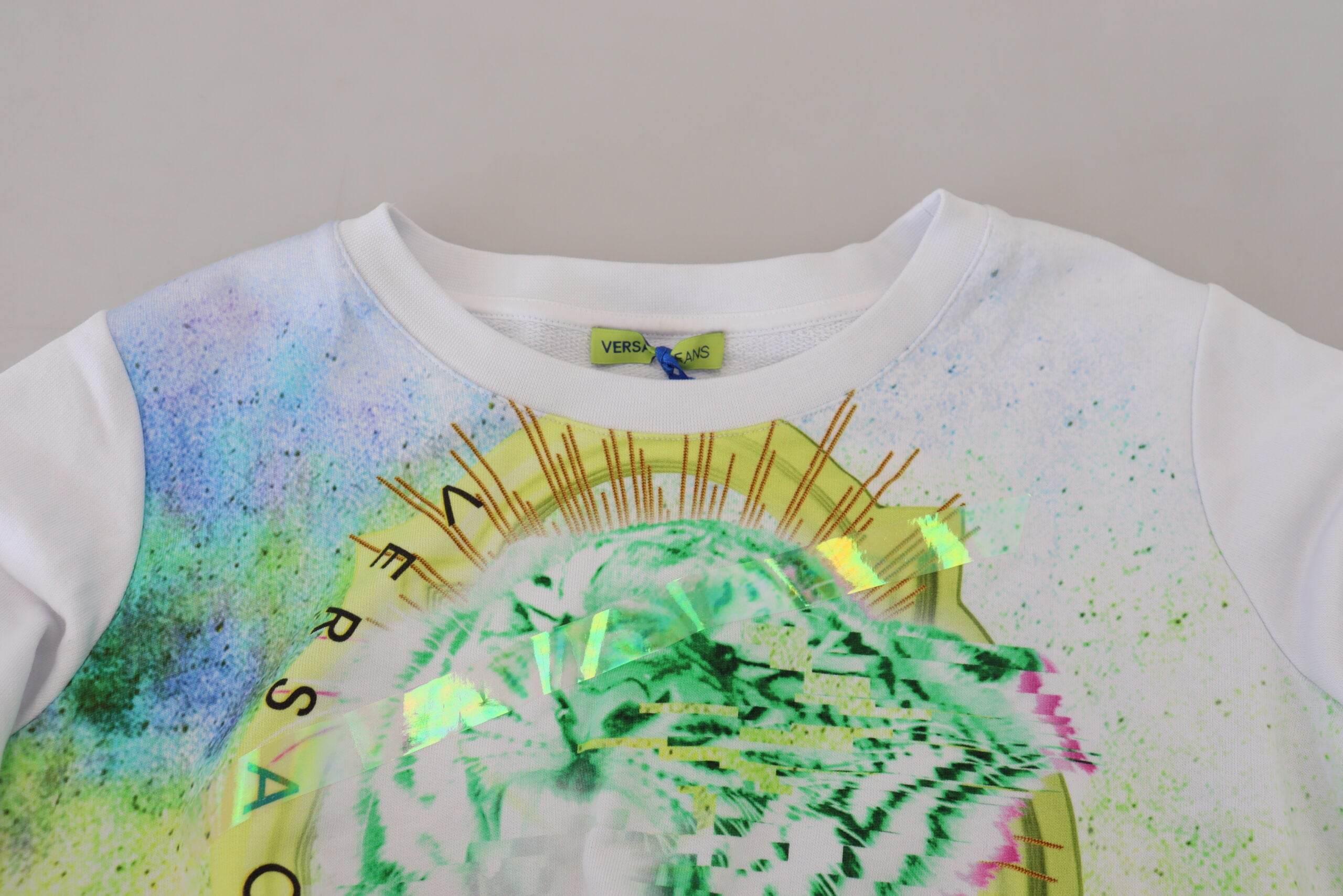 Versace Jeans Elegant White Graphic Crew Neck Sweater - Hilstor