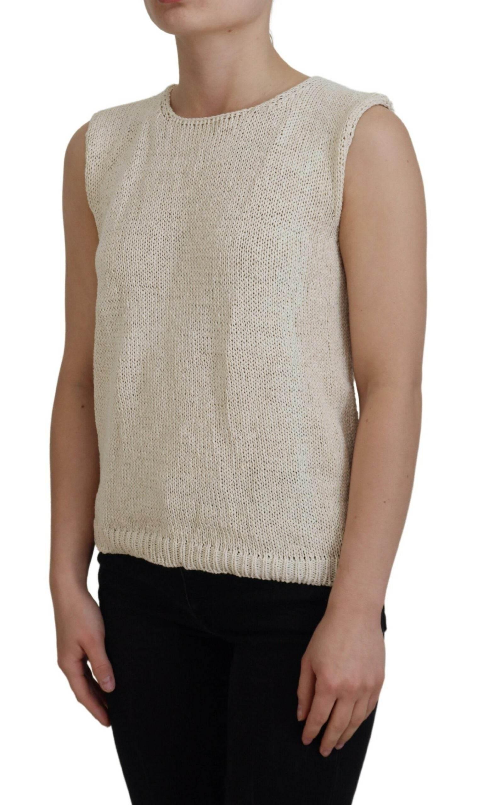 PINK MEMORIES Beige Cotton Blend Sleeveless Round Neck Tank Top - Hilstor