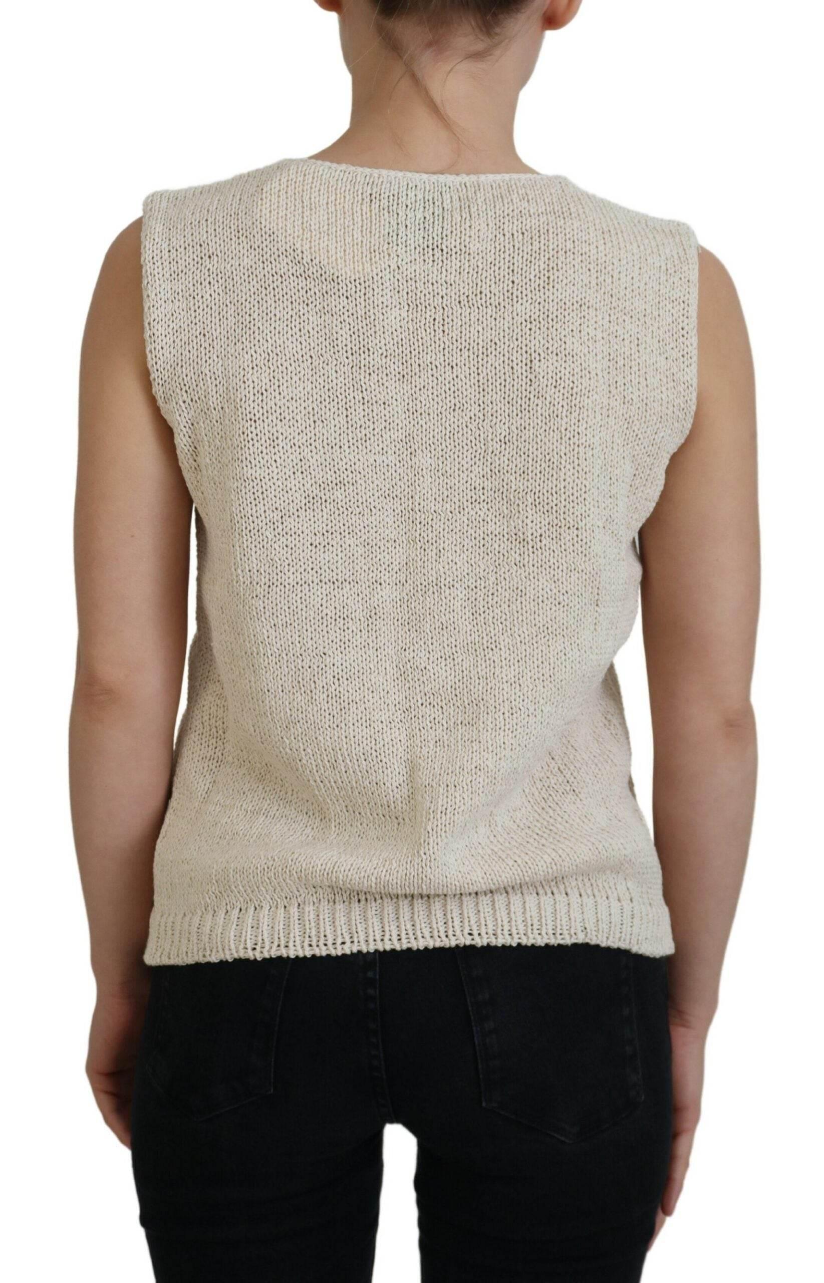 PINK MEMORIES Beige Cotton Blend Sleeveless Round Neck Tank Top - Hilstor