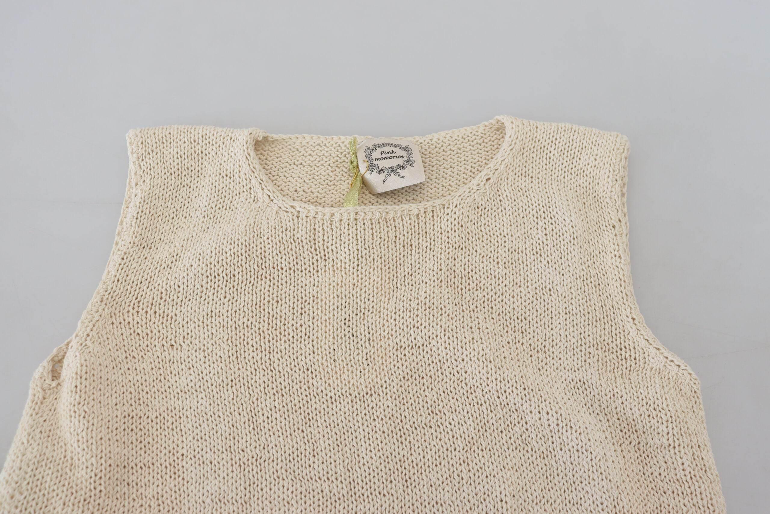 PINK MEMORIES Beige Cotton Blend Sleeveless Round Neck Tank Top - Hilstor