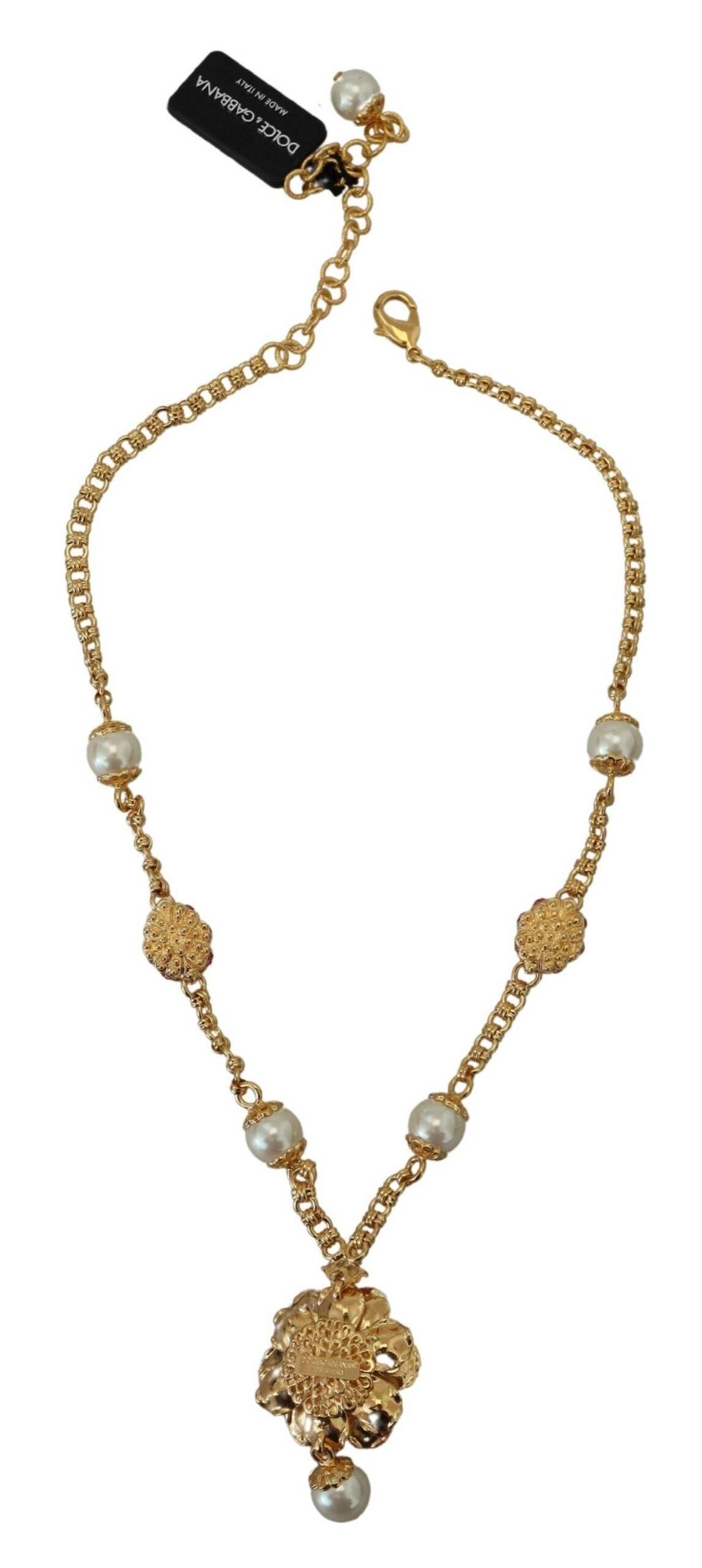 Dolce & Gabbana Elegant Floral Statement Charm Necklace - Hilstor
