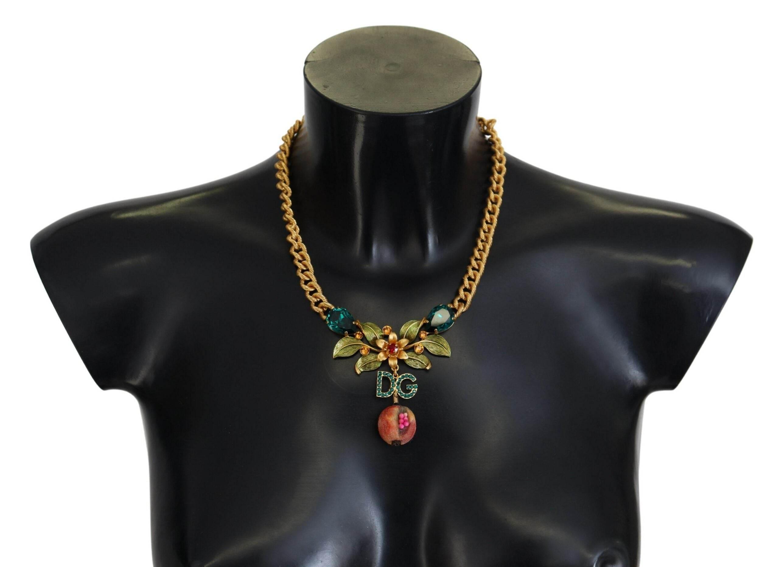 Dolce & Gabbana Elegant Gold-Tone Floral Fruit Necklace - Hilstor