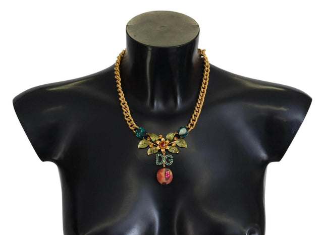 Dolce & Gabbana Elegant Gold-Tone Floral Fruit Necklace - Hilstor