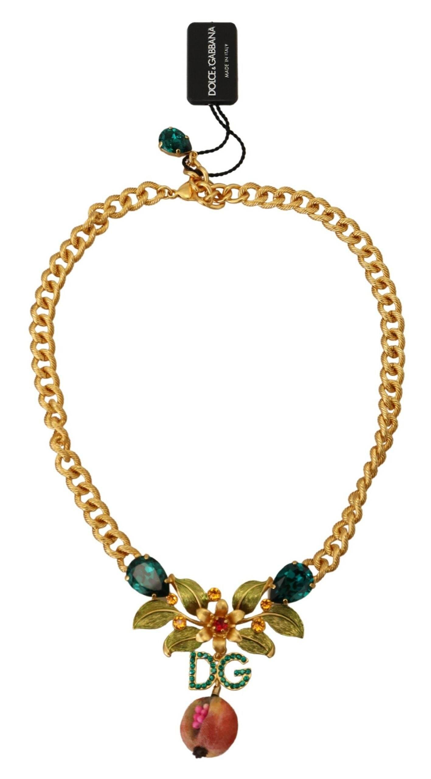 Dolce & Gabbana Elegant Gold-Tone Floral Fruit Necklace - Hilstor
