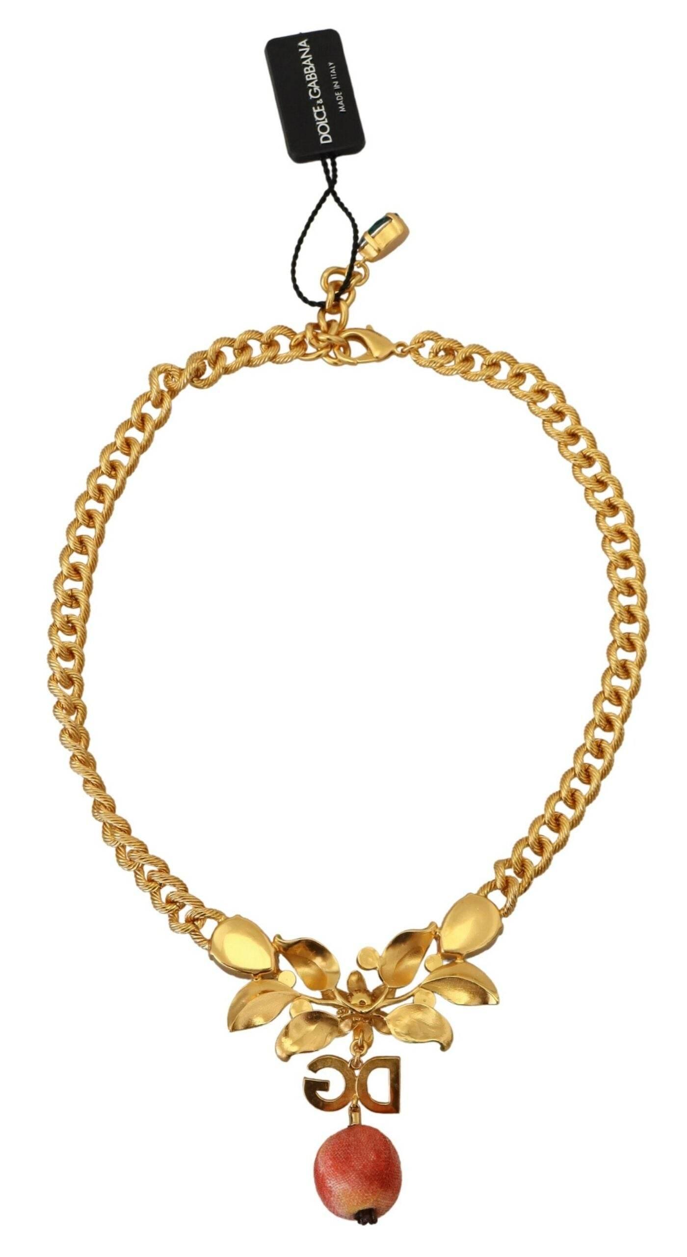 Dolce & Gabbana Elegant Gold-Tone Floral Fruit Necklace - Hilstor