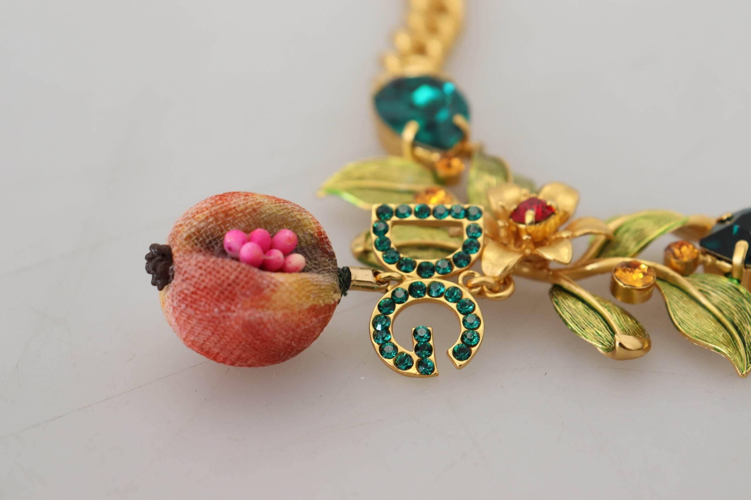 Dolce & Gabbana Elegant Gold-Tone Floral Fruit Necklace - Hilstor