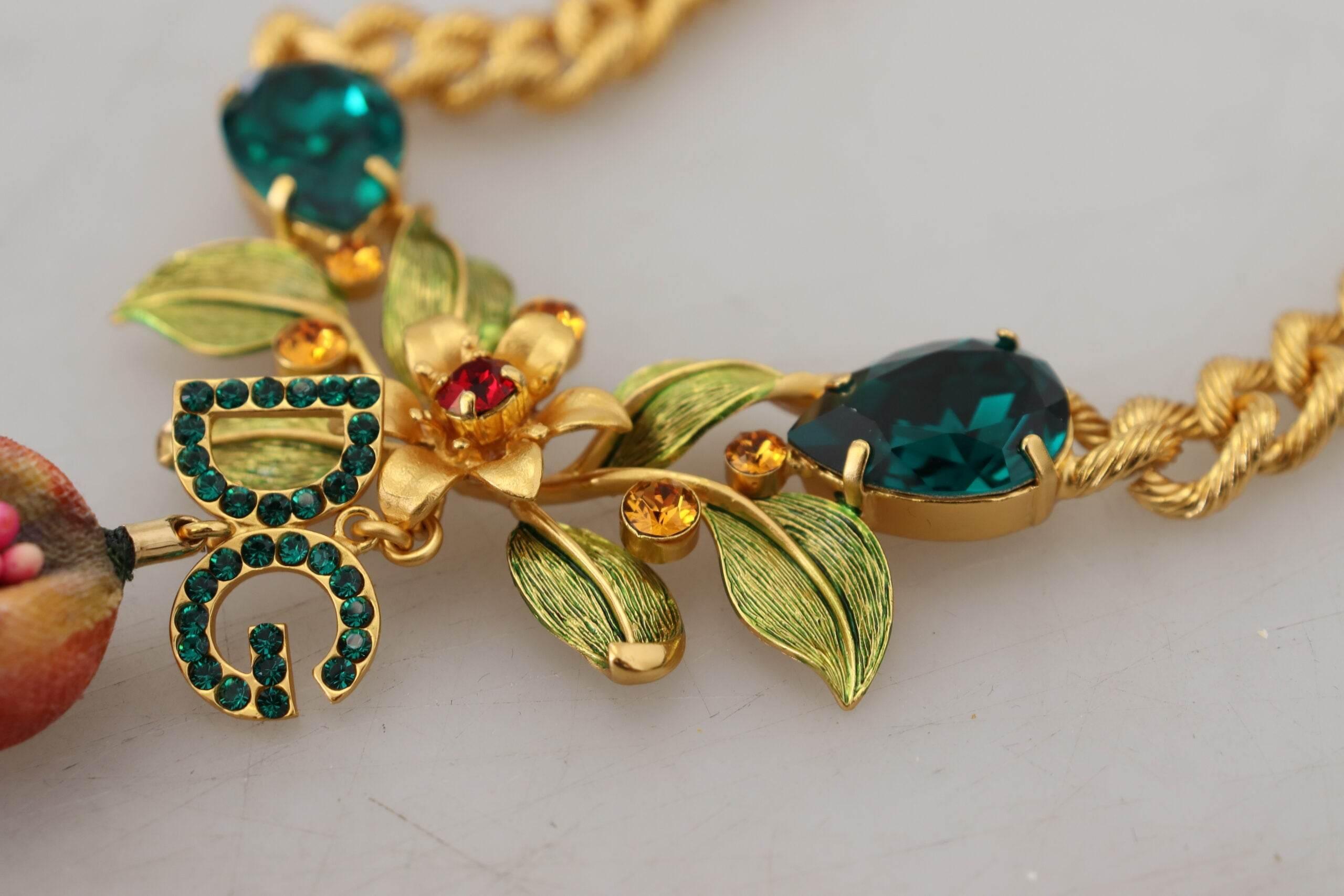 Dolce & Gabbana Elegant Gold-Tone Floral Fruit Necklace - Hilstor
