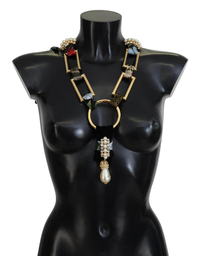 Dolce & Gabbana Elegant Gold Brass Pearl Statement Necklace - Hilstor