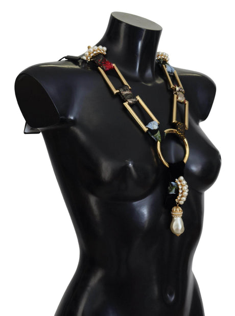Dolce & Gabbana Elegant Gold Brass Pearl Statement Necklace - Hilstor