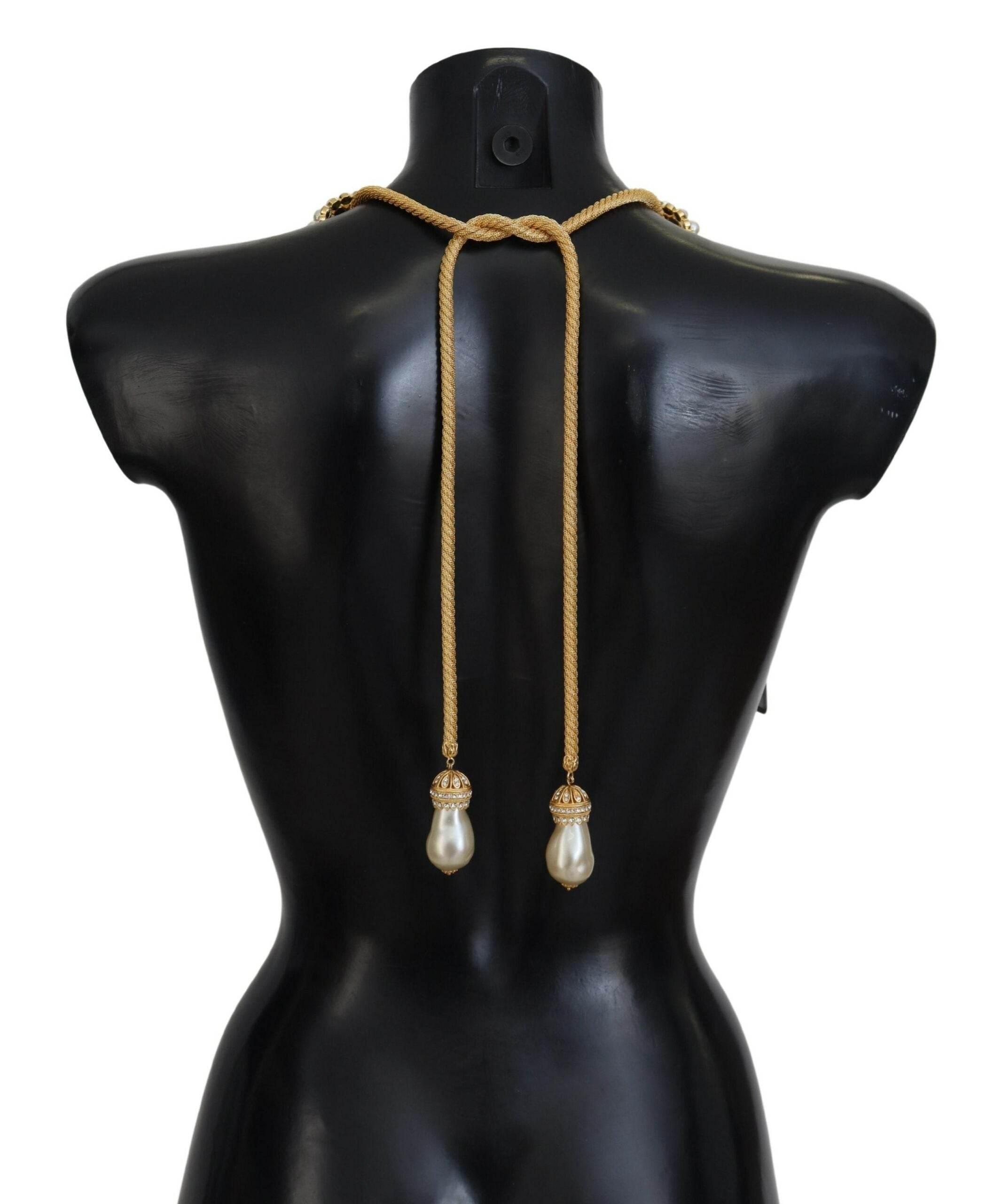 Dolce & Gabbana Elegant Gold Brass Pearl Statement Necklace - Hilstor