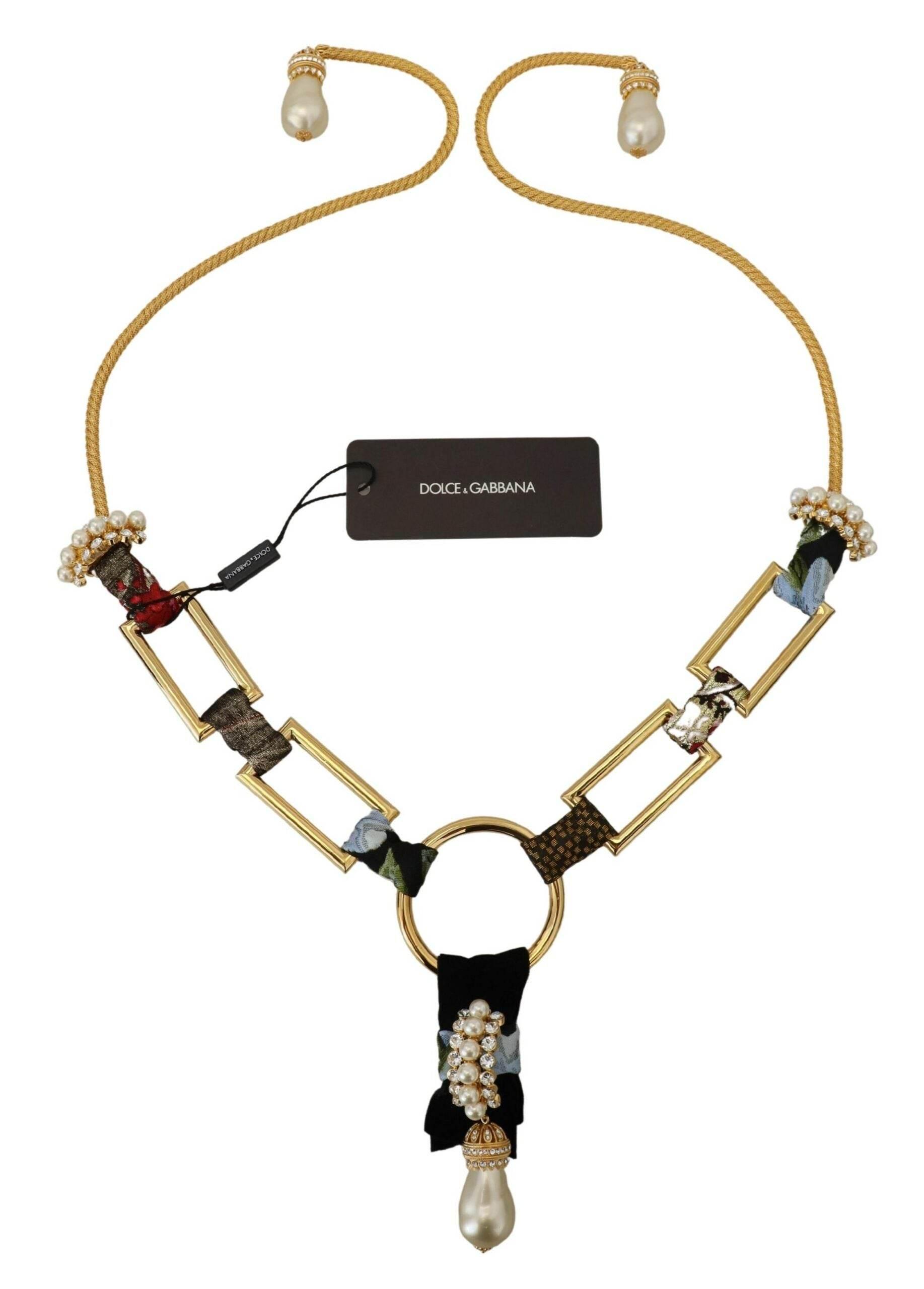 Dolce & Gabbana Elegant Gold Brass Pearl Statement Necklace - Hilstor