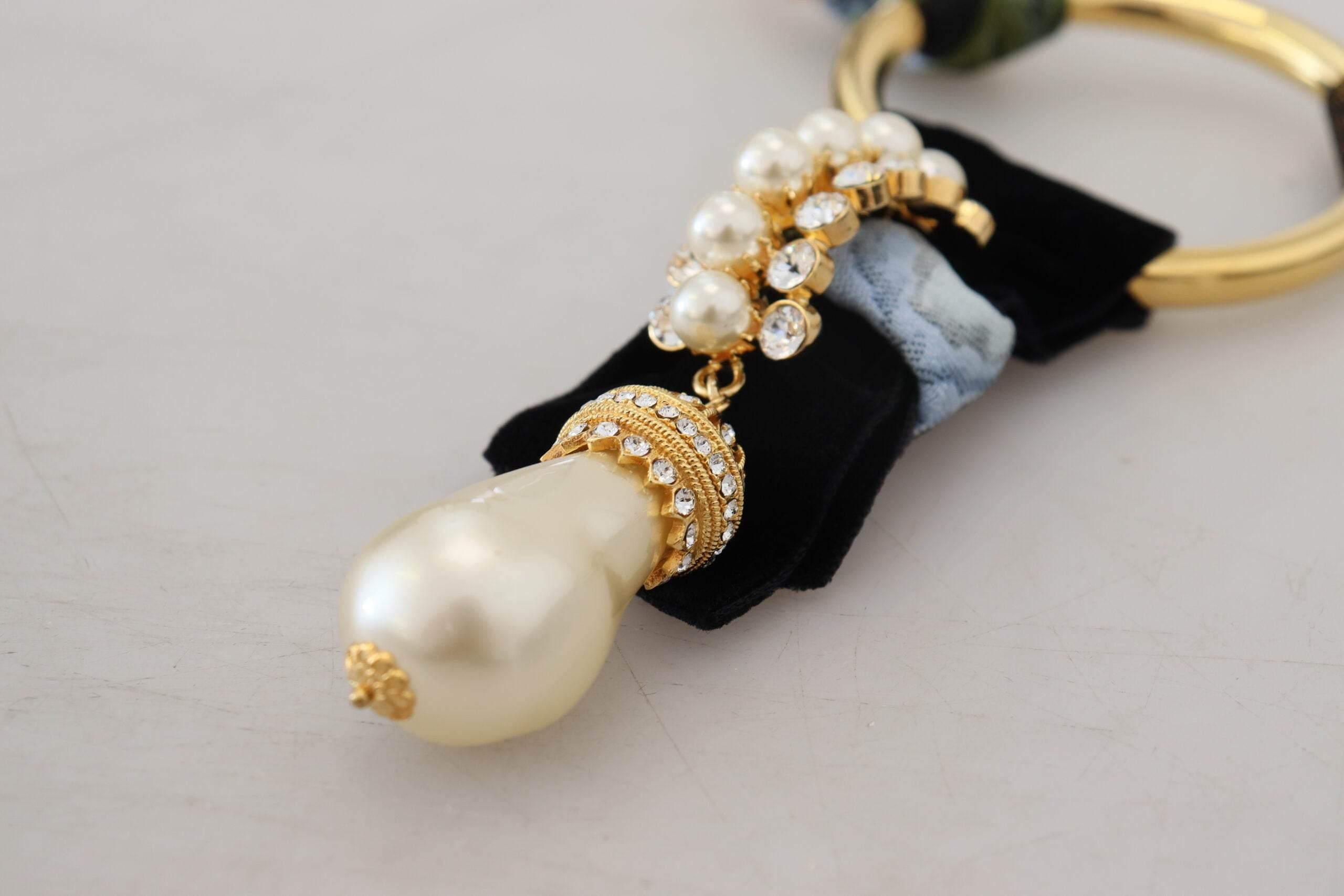Dolce & Gabbana Elegant Gold Brass Pearl Statement Necklace - Hilstor