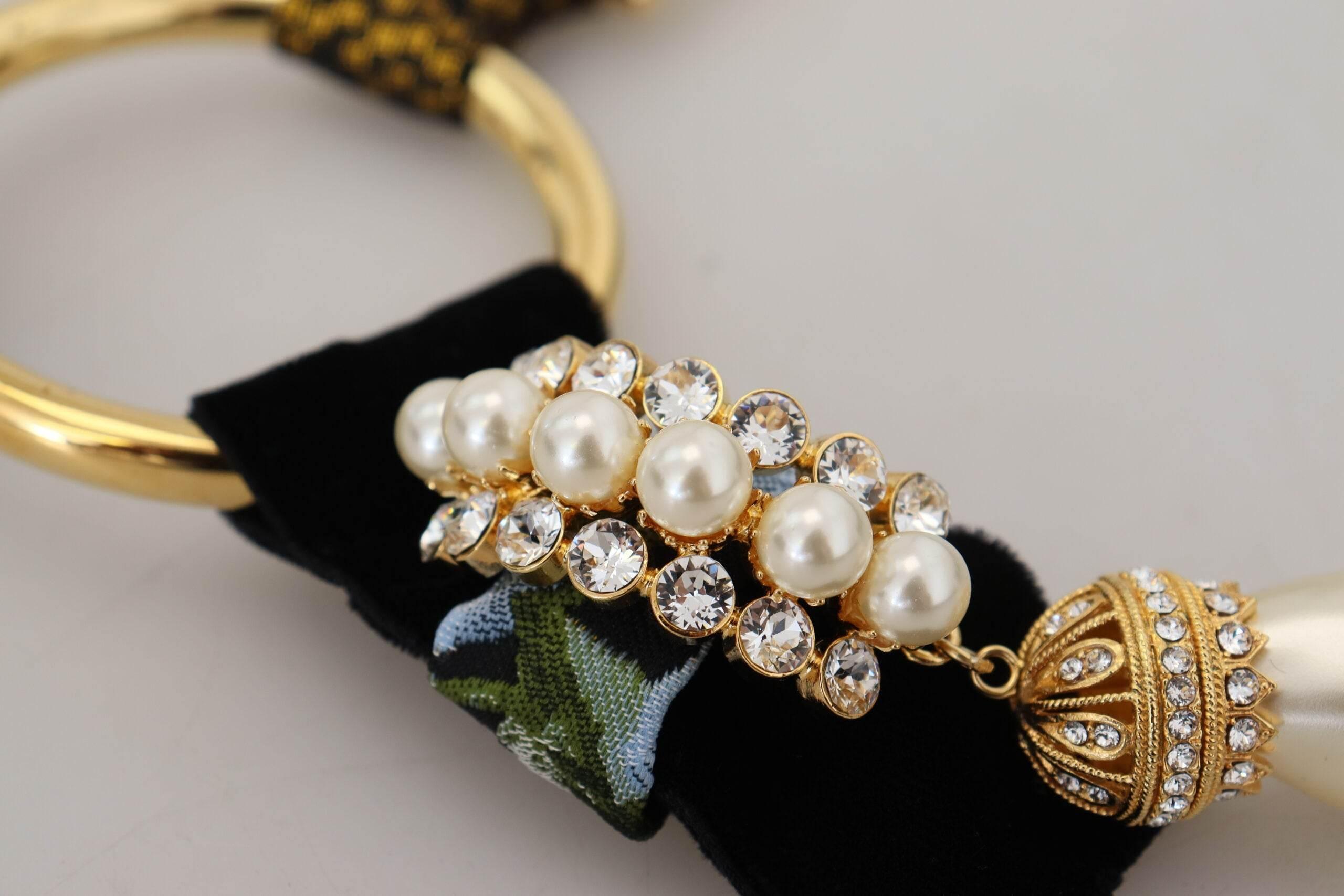 Dolce & Gabbana Elegant Gold Brass Pearl Statement Necklace - Hilstor