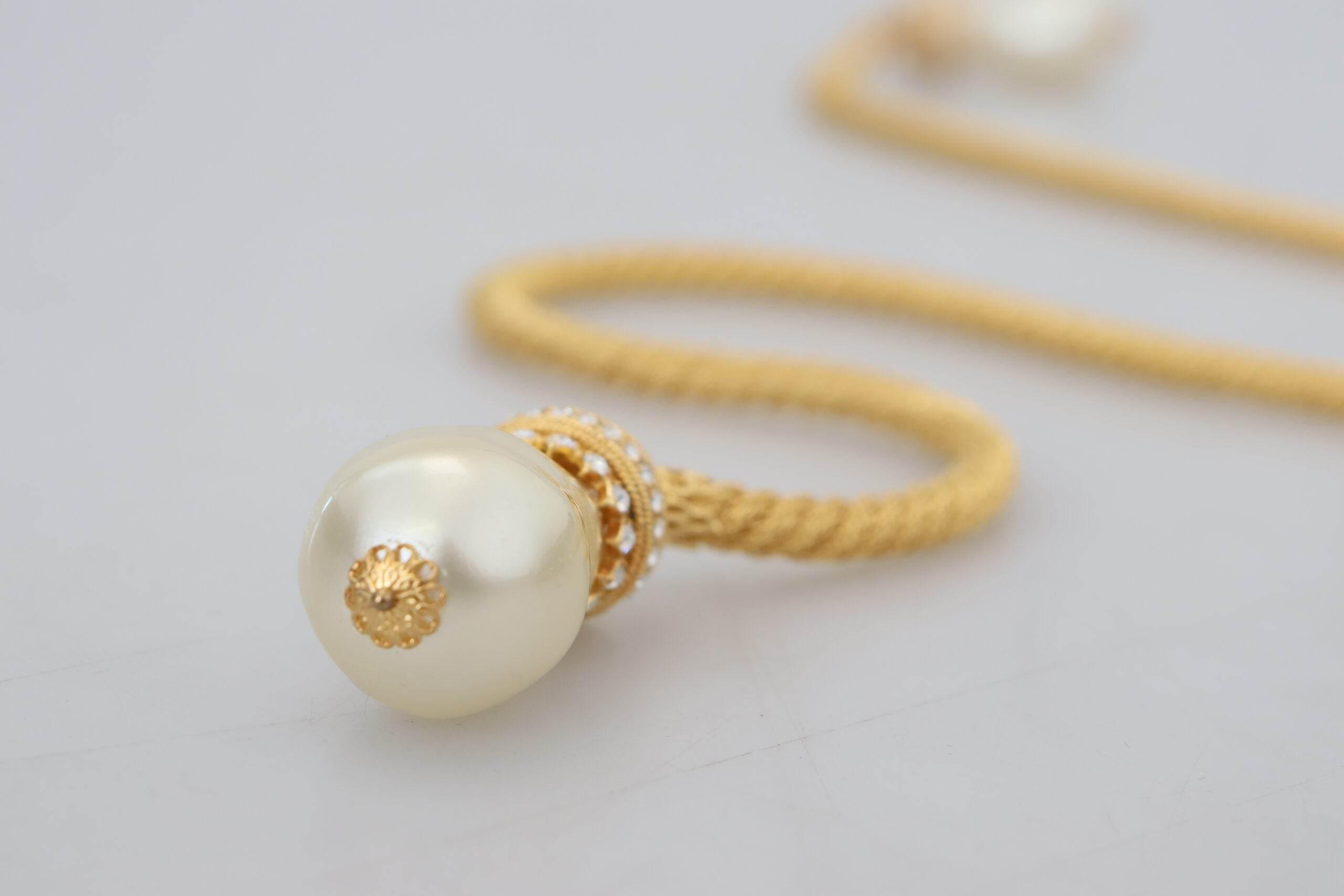 Dolce & Gabbana Elegant Gold Brass Pearl Statement Necklace - Hilstor