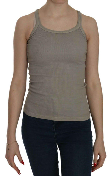 PINK MEMORIES Beige Sleeveless Spaghetti Strap Tank Blouse - Hilstor