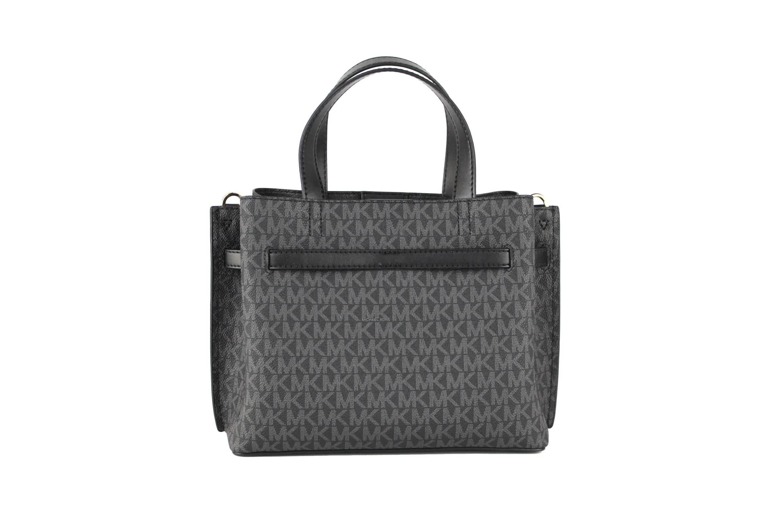 Michael Kors Emilia Small Black Signature PVC Satchel Crossbody Handbag Purse - Hilstor