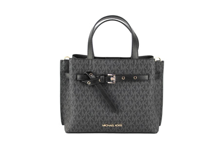 Michael Kors Emilia Small Black Signature PVC Satchel Crossbody Handbag Purse - Hilstor
