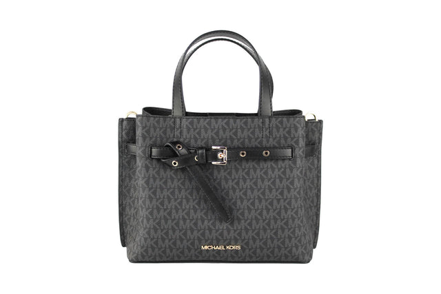 Michael Kors Emilia Small Black Signature PVC Satchel Crossbody Handbag Purse - Hilstor