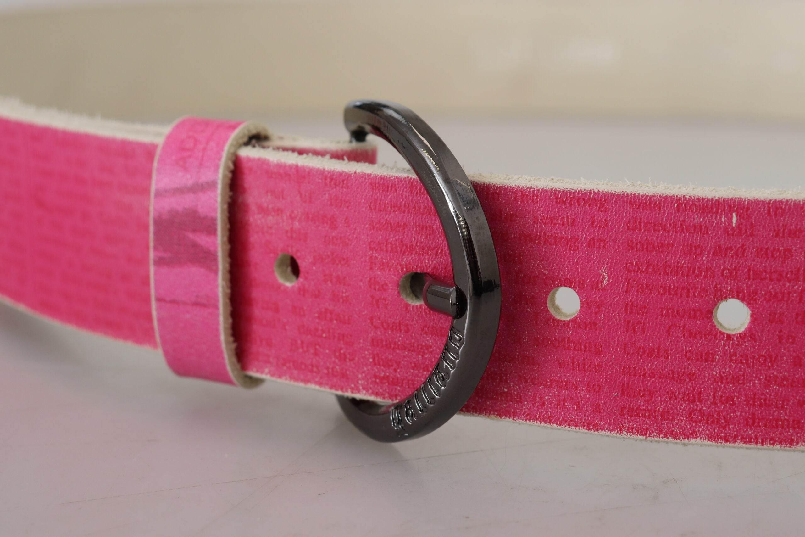 John Galliano Pink Leather Letter Logo Round Buckle Waist Belt - Hilstor