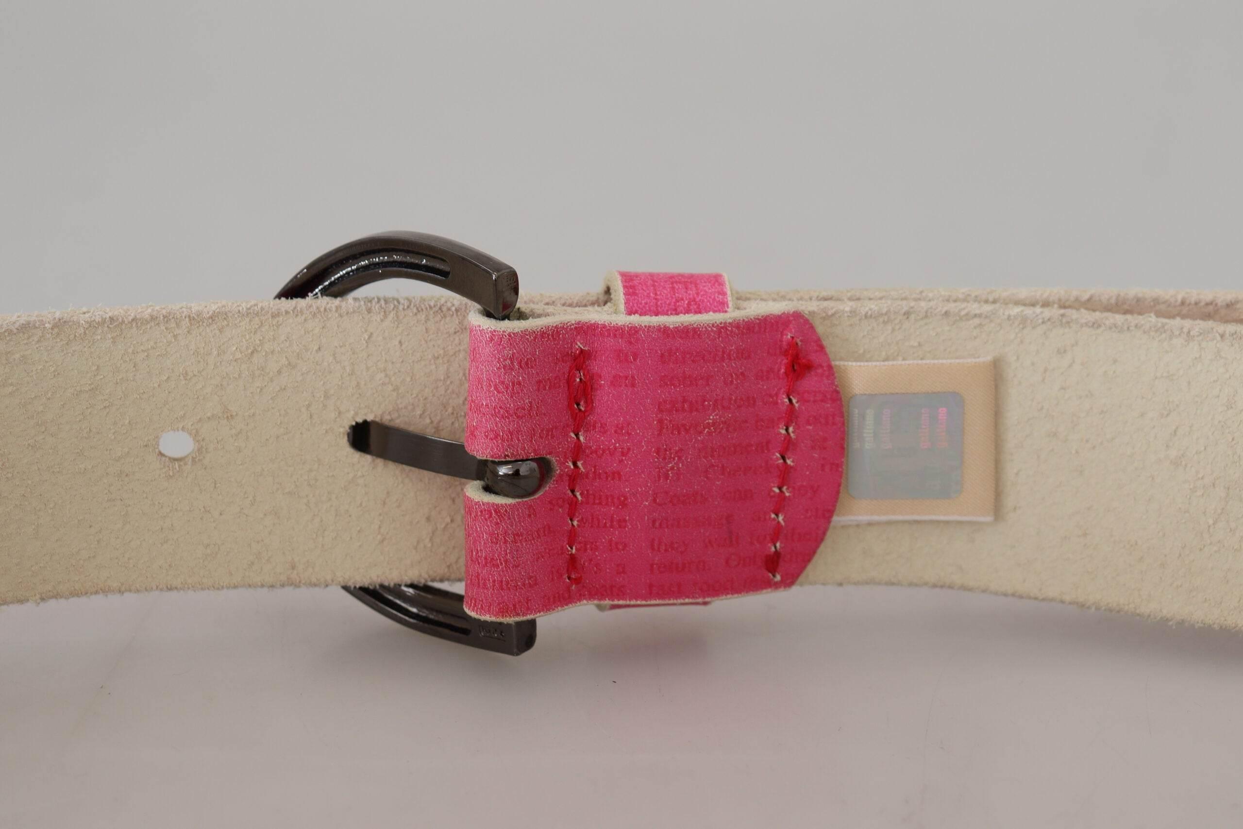 John Galliano Pink Leather Letter Logo Round Buckle Waist Belt - Hilstor