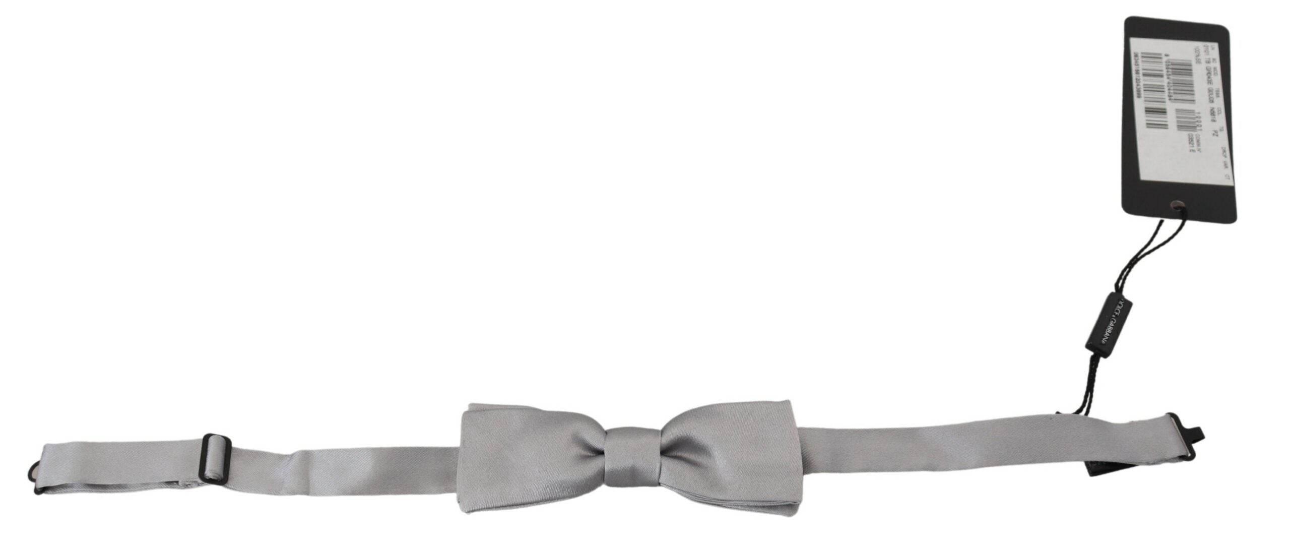 Dolce & Gabbana Gray Silk Adjustable Men Neck Papillon Bow Tie - Hilstor