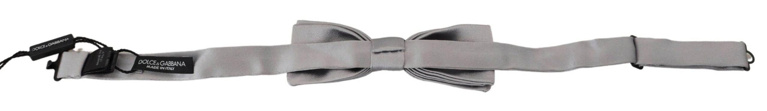Dolce & Gabbana Gray Silk Adjustable Men Neck Papillon Bow Tie - Hilstor