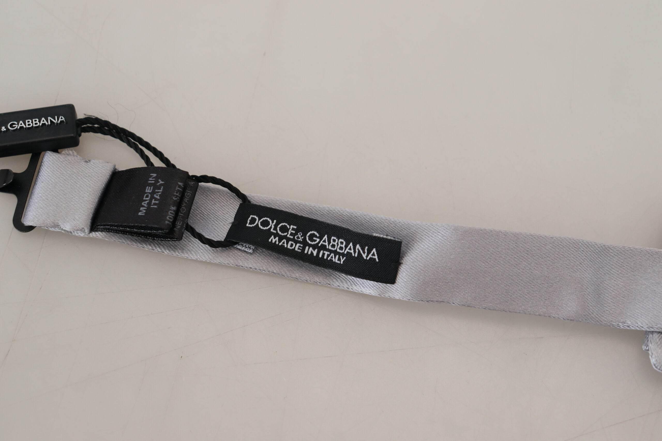 Dolce & Gabbana Gray Silk Adjustable Men Neck Papillon Bow Tie - Hilstor