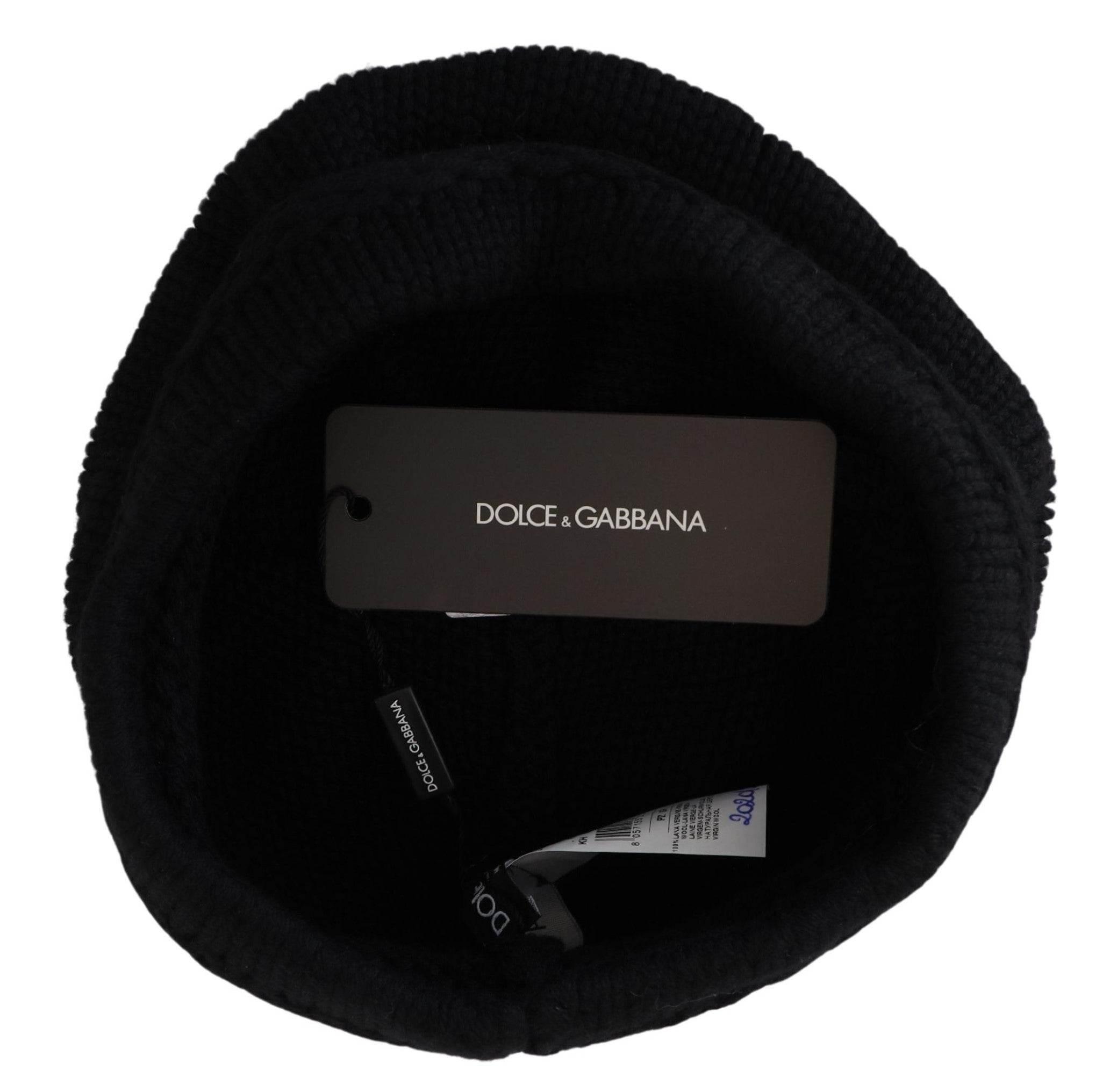 Dolce & Gabbana Black Virgin Wool Women Winter Beanie Cap Hat - Hilstor