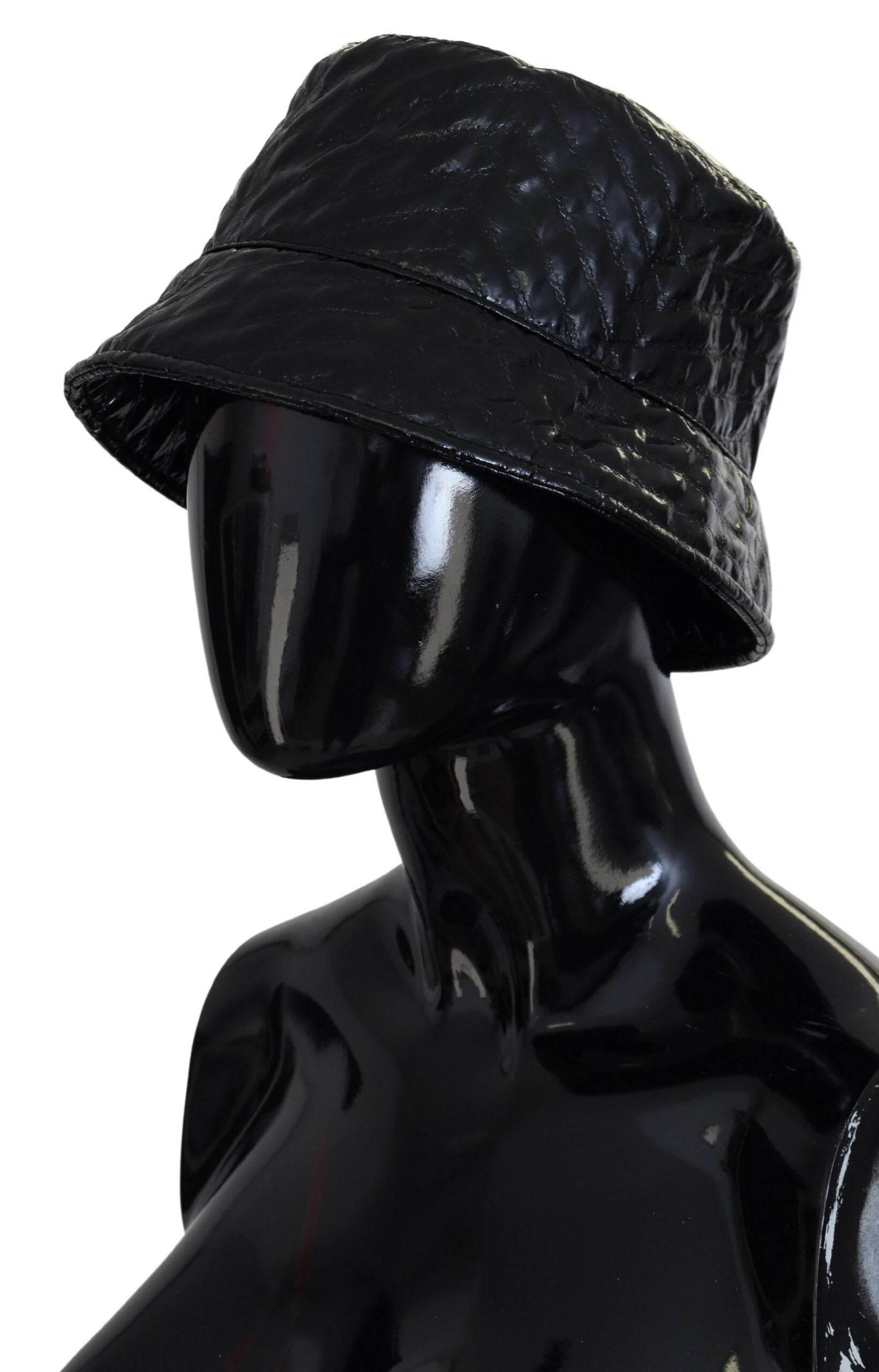 Dolce & Gabbana Black Quilted Faux Leather Women Bucket Cap Hat - Hilstor