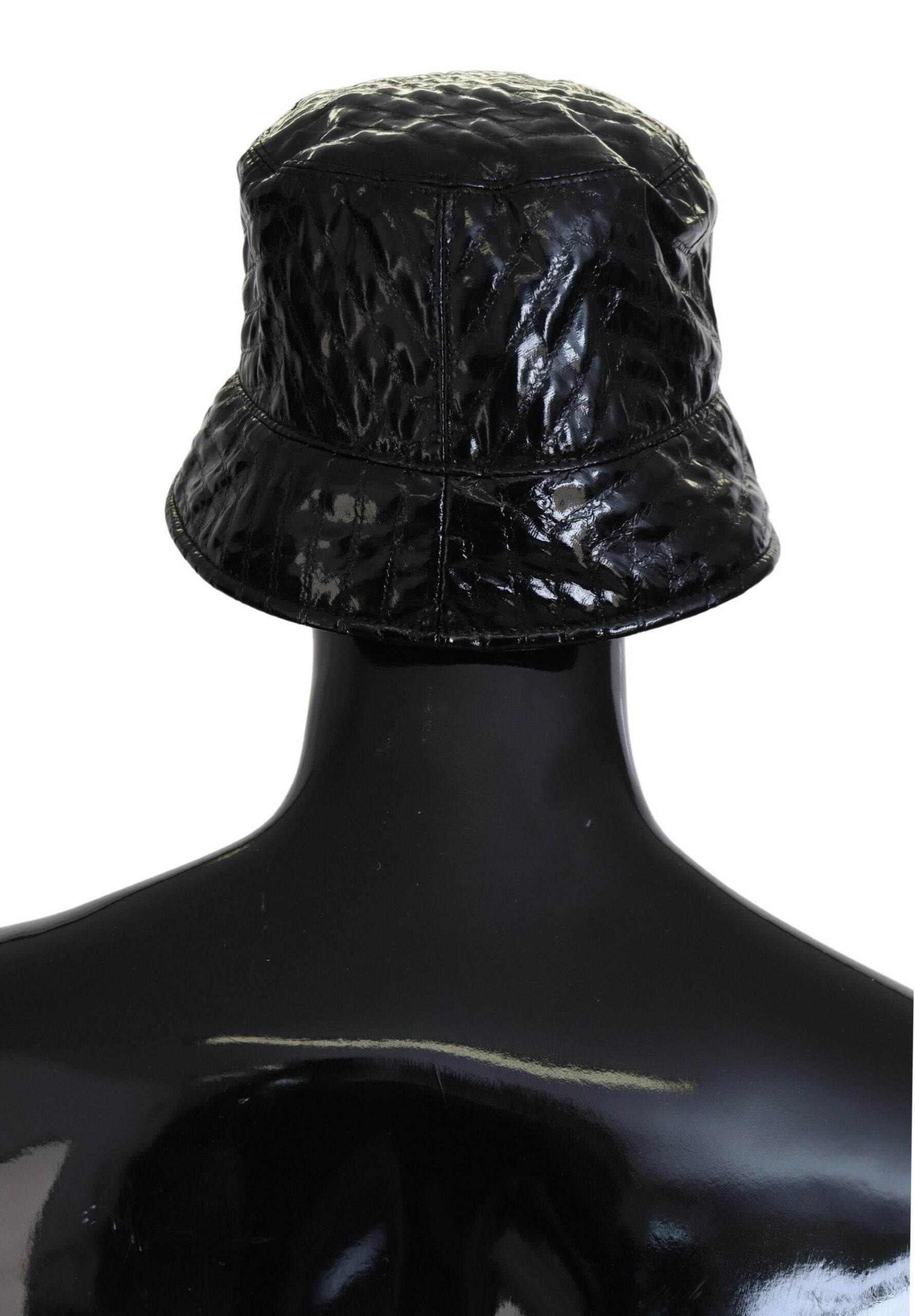 Dolce & Gabbana Black Quilted Faux Leather Women Bucket Cap Hat - Hilstor