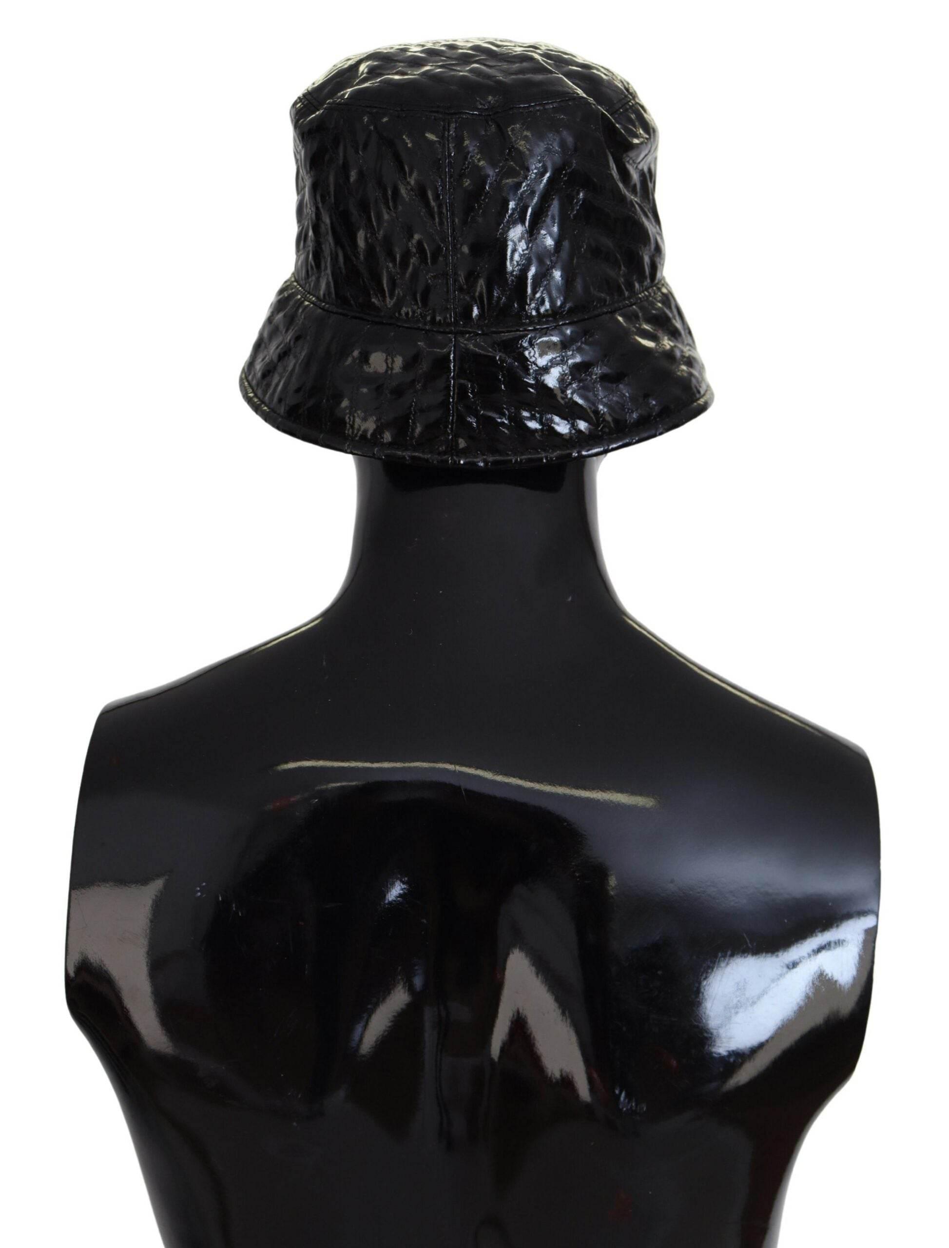 Dolce & Gabbana Black Quilted Faux Leather Women Bucket Cap Hat - Hilstor