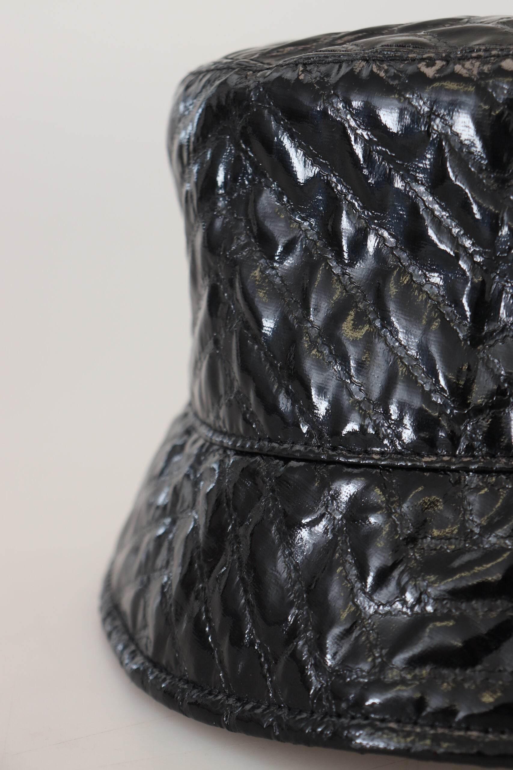 Dolce & Gabbana Black Quilted Faux Leather Women Bucket Cap Hat - Hilstor