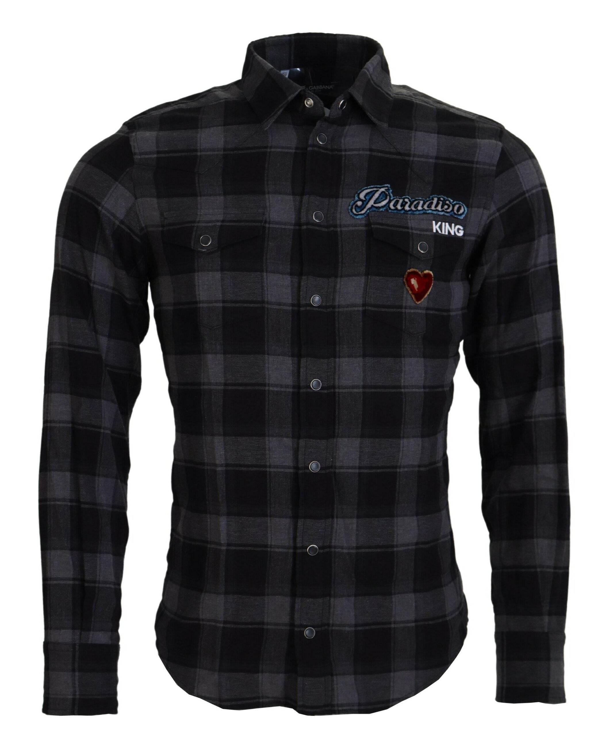 Dolce & Gabbana Black Gray Check Men Long Sleeves Shirt - Hilstor