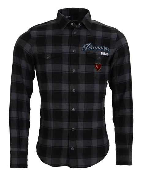 Dolce & Gabbana Black Gray Check Men Long Sleeves Shirt - Hilstor