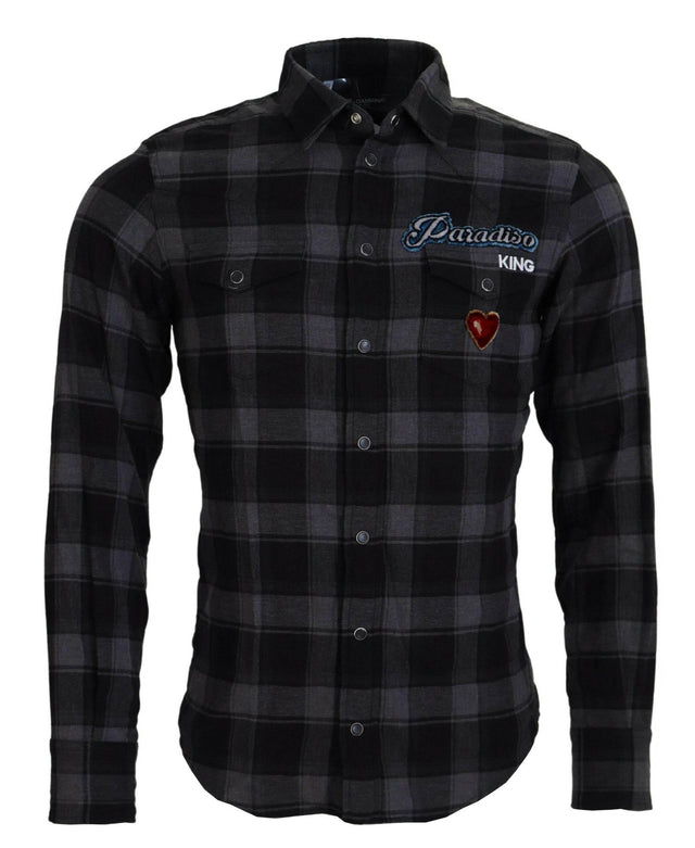 Dolce & Gabbana Black Gray Check Men Long Sleeves Shirt - Hilstor