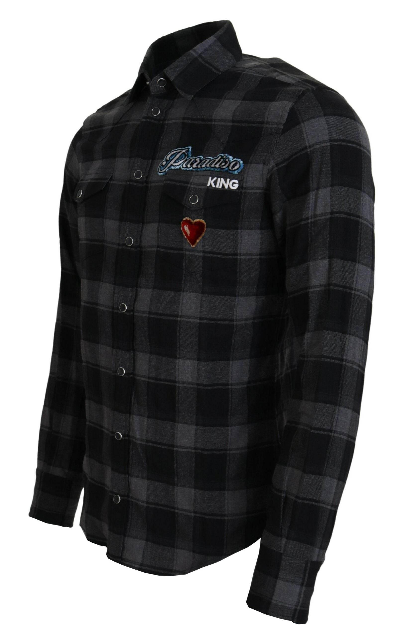 Dolce & Gabbana Black Gray Check Men Long Sleeves Shirt - Hilstor
