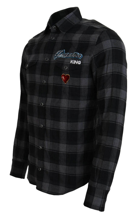 Dolce & Gabbana Black Gray Check Men Long Sleeves Shirt - Hilstor
