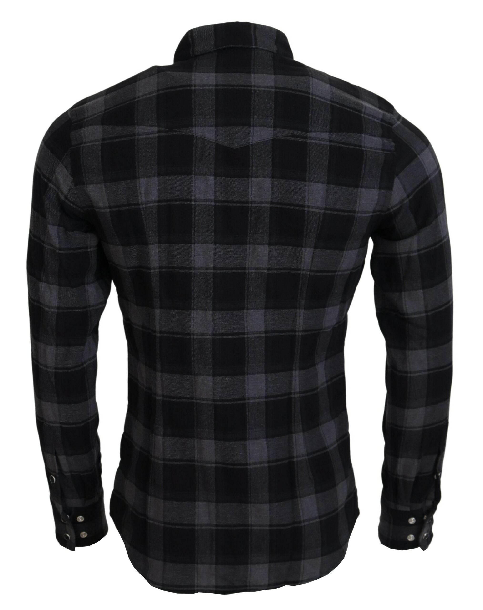 Dolce & Gabbana Black Gray Check Men Long Sleeves Shirt - Hilstor