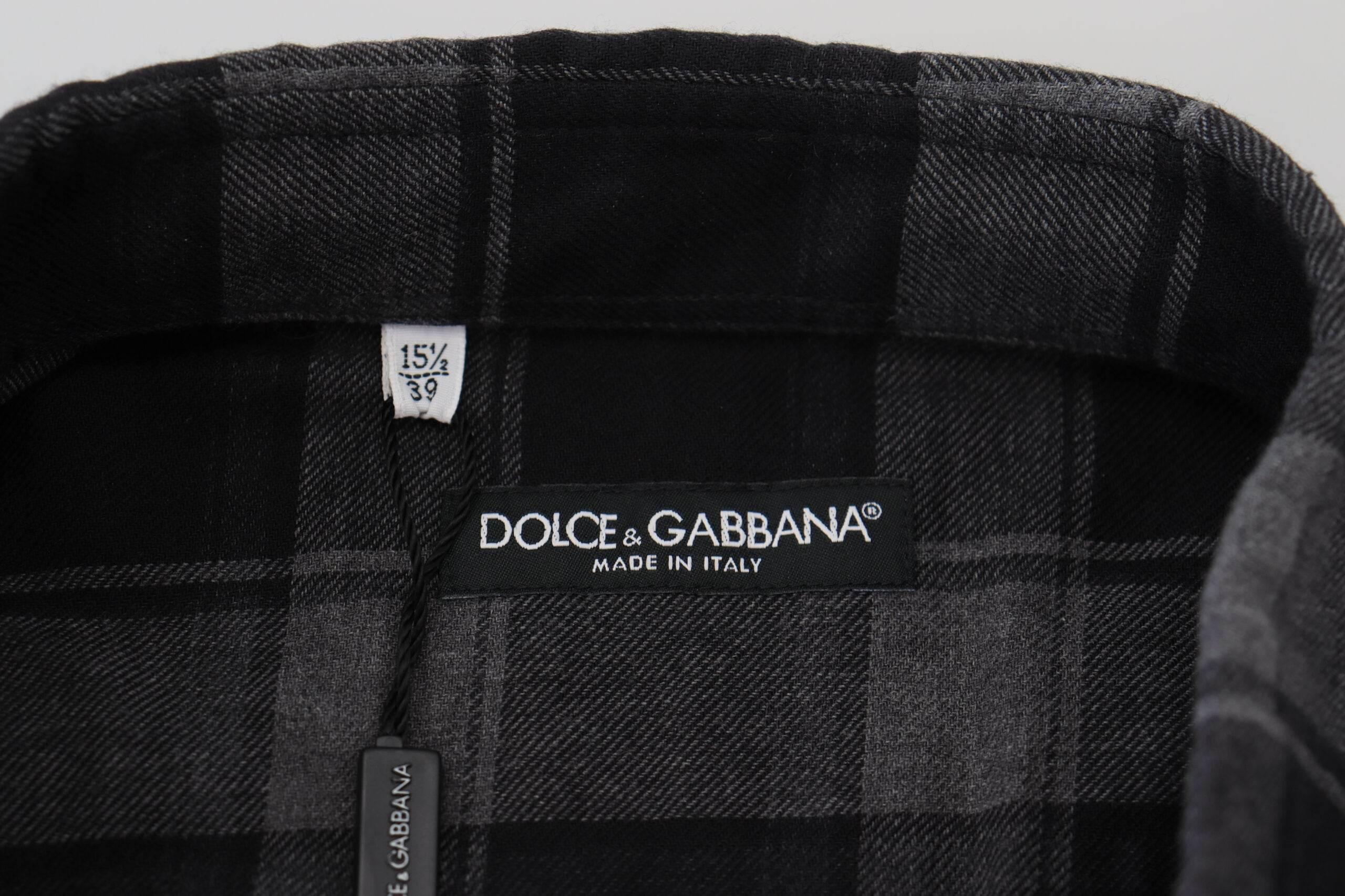 Dolce & Gabbana Black Gray Check Men Long Sleeves Shirt - Hilstor